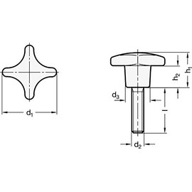 Cross handle screw made of Duroplast, diameter 50 mm, M10 x 25
