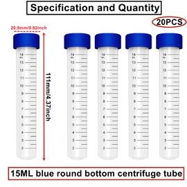 HUAZIZ Laboratory Supplies 20 Pieces 15 ml Centrifuge Tube Round Base Centrifuge Tube with Attached Lid Clear White Blue