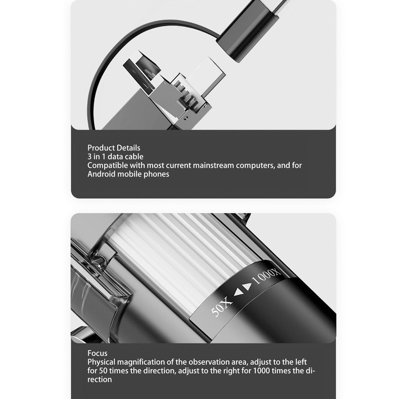 Digital Microscope 1600X 1080P HD USB Type C Micro USB