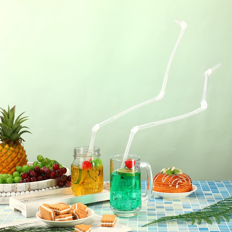 Geiserailie 12 Pieces Flexible Drinking Straws Extra Long Bendy Plastic
