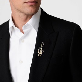 Music Lapel Pin Set of 2 Gold and Silver Musical Note Brooch for Suit Jacket, Scarf, Dress Accessories, Elegant Treble Clef Gift for Musician, Singer, Birthday Wedding Jewelry