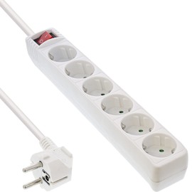 InLine® power strip, white, 6-fold, 6x Schuko, with power-switch, 5m supply cable, with children protection