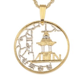 Korean Coin Pendant & Necklace, Korea 10 Won Hand Cut