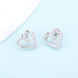 LGSY 925 Sterling Silver CZ Double Heart Earrings Fitting for Pearl, Earring Post Findings with Pearl Seat for Pearl DIY Jewelry Making