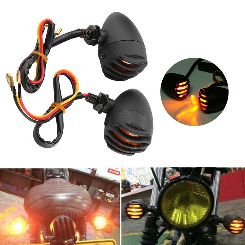 2Pcs Motorcycle Retro Rear Turn Signal Lights Indicator Full Metal