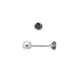 3MM Tiny Cubic Zirconia Stud Screw Backs Sterling Silver Earrings for Man, Obsidian Black
