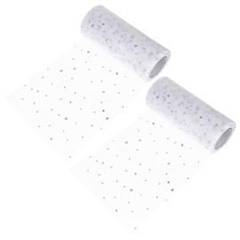 OSALADI 2 Rolls White Glitter Gauze Fabric Trim Yards Each for DIY Sewing Decorations Costume Applique and Craft Projects Lace Flower Design for Elegant Clothing and