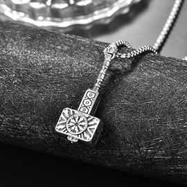 KATHLU Thor Hammer Necklace for Men Son with 22inchs Stainless Steel Hammers Mjolnir Pendant Powerful Amulet Noridc Jewelry Gift for Viking Lover
