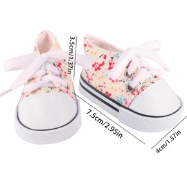 MSYO 18 Inch Doll Canvas Shoes for 18 Inch American Dolls, Floral Upper and Lace Up Design, Available in 8 Patterns and Colors, for 18 Inch Girl Dolls and Other 18 Inch Doll Accessories