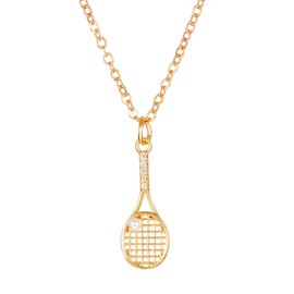 Elegant Tennis Racket Necklace for Women - Sparkling Charm for Sports Enthusiasts, Tennis Sport Pendant Necklace with Rhinestone Pearl - Sports Jewelry Gift for Tennis Lover - Gold