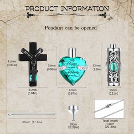 LOLIAS 3 Pieces Cremation Urn Necklaces for Ashes Stainless Steel Crystal Heart Cross Cylinder Ash Necklace Memorial Pendant Necklace Locket Ash Keepsake Jewellery for Women Men Dogs, Stainless Steel