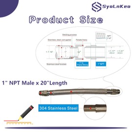 Industrial-Grade Stainless Steel 1" Compressor Jumper Hose, 1" NPT Male x 20"Length,750°F，450 PSI,Both Sides Fittings Rotate Freely