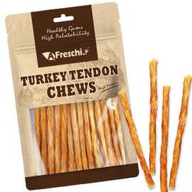 AFreschi Turkey Tendons for Dogs, USA-Sourced, Healthy Dog Treats, Rawhide-Free Puppy Chews, All Natural, Hypoallergenic Dog Treats, Classic Series, Thin Sticks, 3.5 oz Pack