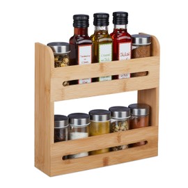 Relaxdays Bamboo Spice Rack, 2 Levels, H x D x D: 25 x 25 x 7 cm, for Worktop, Kitchen Shelf, Standing, Natural, 90%