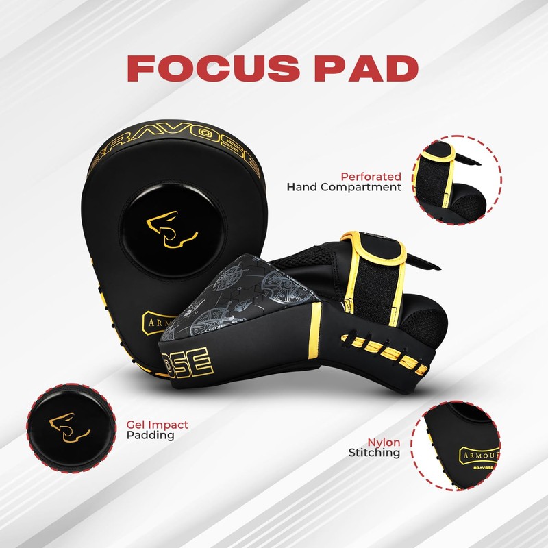 Bravose Armour Boxing Pads Focus Mitts Leather Round Curved Punching