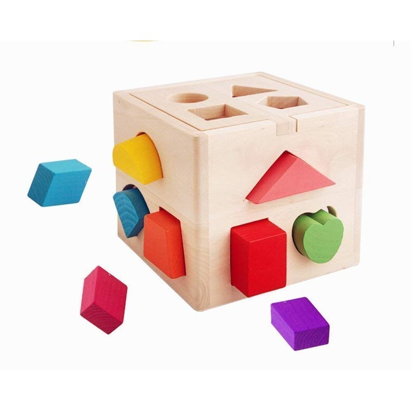 Gearmax Wooden Geometry Toy, Children's Sorting Cube, Educational Toy, Sorting