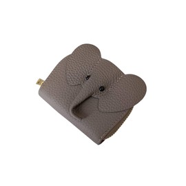 mauve Card Case, Mini Wallet, Genuine Leather, Pebble Type, Elephant Face, gray