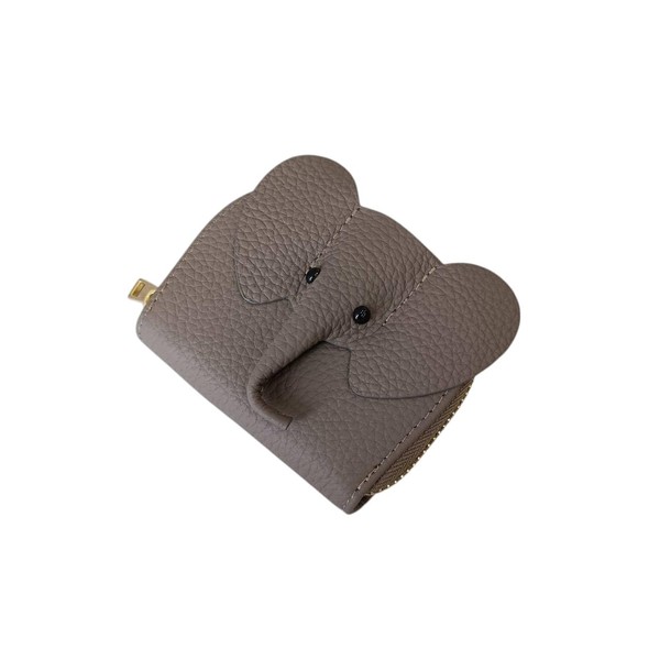 mauve Card Case, Mini Wallet, Genuine Leather, Pebble Type, Elephant