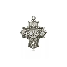 Bliss Sterling Silver 5-Way Christian Catholic Medal Pendant Necklace 18" Chain Boxed