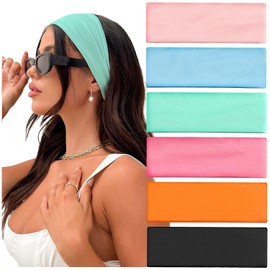 IVARYSS Workout Headbands for Women Non Slip, Premium Stretchy Soft Fabric Head Bands for Women's Hair, Wear for Yoga, Running, Sport, 6 Pack, Multi Color