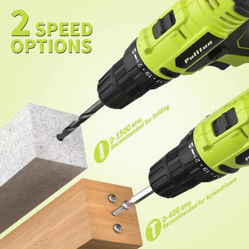 PULITUO'S 20V Cordless Drill/Driver, Electric Screwdriver - 2 Batteries, 30Nm,