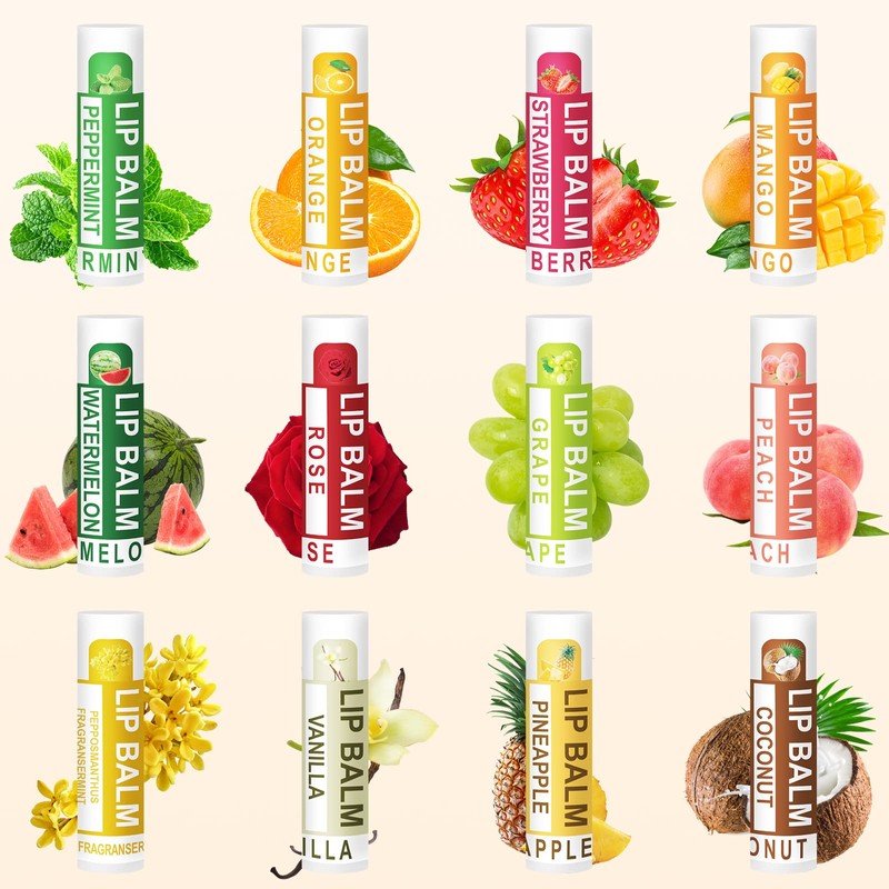 DMSKY Natural Lip Balm Bulk 24 Pack, Moisturizing Lip Balm