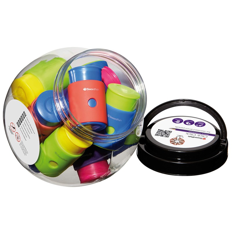 Swordfish ‘Click Click’ Pencil Sharpener with Mess-Free Canister [Pack of