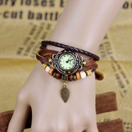 Mixe Elegant Ladies Bronze Leaf Boho Chic Vintage Inspired Bracelet Dress Watch (Brown)