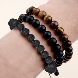 Tiger Eye Bracelet for Men Natural Stone Bracelet Adjustable Beaded Bracelet for Men Father Boyfriend Brother Jewelry Gifts