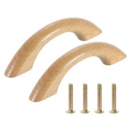 sourcing map 2Pcs Wood Drawer Pulls Handles, 64 mm/2.5" Hole Spacing Bridge Shaped Beech Wood Cabinets Drawer Knobs Pull Handles for Kitchen Cabinets Dresser Furniture