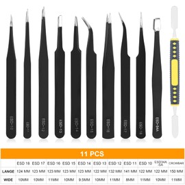 Ainiv Precision Tweezers Set, 11PCS Anti-Static ESD Tweezers Set, Non-Magnetic Stainless Steel Curved Tweezers Set for Modeling, Electronic, Handicraft, Laboratory, Jewelry, Beauty Eyebrow Eyelash etc