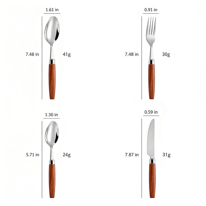 Silverware Set Wood Handle Forks Spoons Steak Knives For Camping