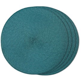 FunWheat Round Braided Placemats Set of 4 Place Mats for Dining Tables Woven Washable Non-Slip Table mats Small 13 inch(S Teal, 4pcs)