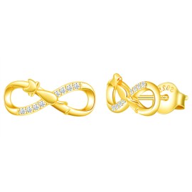 MicLee Stud Earrings 925 Sterling Silver Cubic Zirconia Simple Women's Small Cat Infinity Earrings with Gift Bag Super Christmas Gift, Silver, Cubic Zirconia