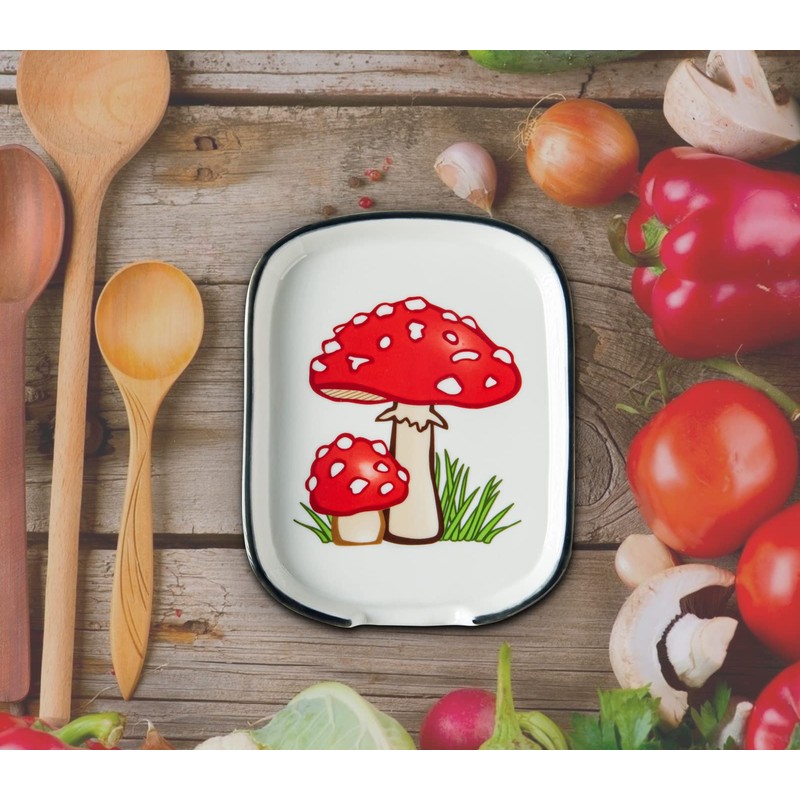 Ceramic Spoon Rest for Stove Top, Large Spoon Holder, Mushroom