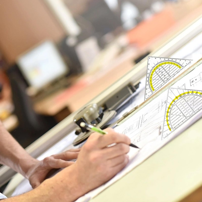 Geometry Triangle, Set of 4 Plastic Protractors, Set Squares, Drawing