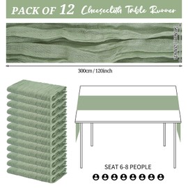 12 Pack Cheesecloth Table Runner 20 x 120 inch Cheese Cloth Table Runner Bulk,Romantic Boho Sheer Gauze Fabric Table Runners for Wedding Reception,Party,Bridal Shower Table Decor(Olive Green)