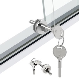 Glass Door Lock, Sliding Glass Door Lock with Keys, Display Case/Refrigerator Door Locks, Commodity Display Cabinet Lock Suitable for Glasses Thickness 0.12"-0.23" (Silvery, 1 Set)