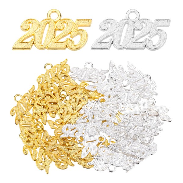 sourcing map 10pcs 15mm 2025 Graduation Year Charm 3D Metal