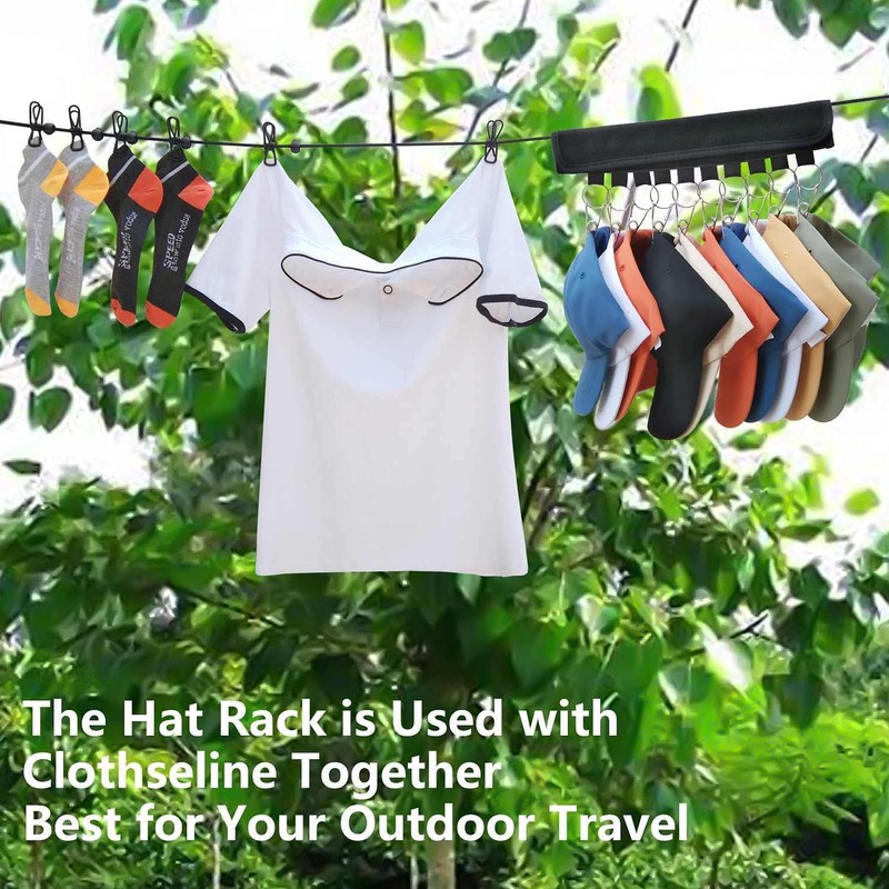 Portable Clothesline with 12 Clothespins, Windproof Travel Clothesline Stretchy Retractable