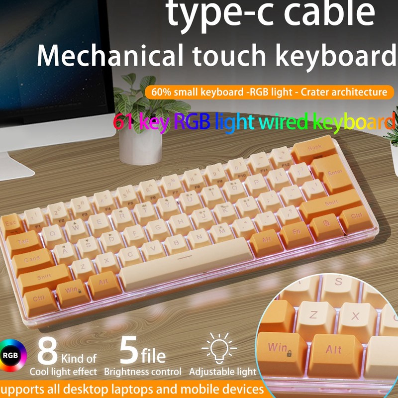 60% Wired Gaming Keyboard RGB Mini Keyboard Imitated Mechanical Technique