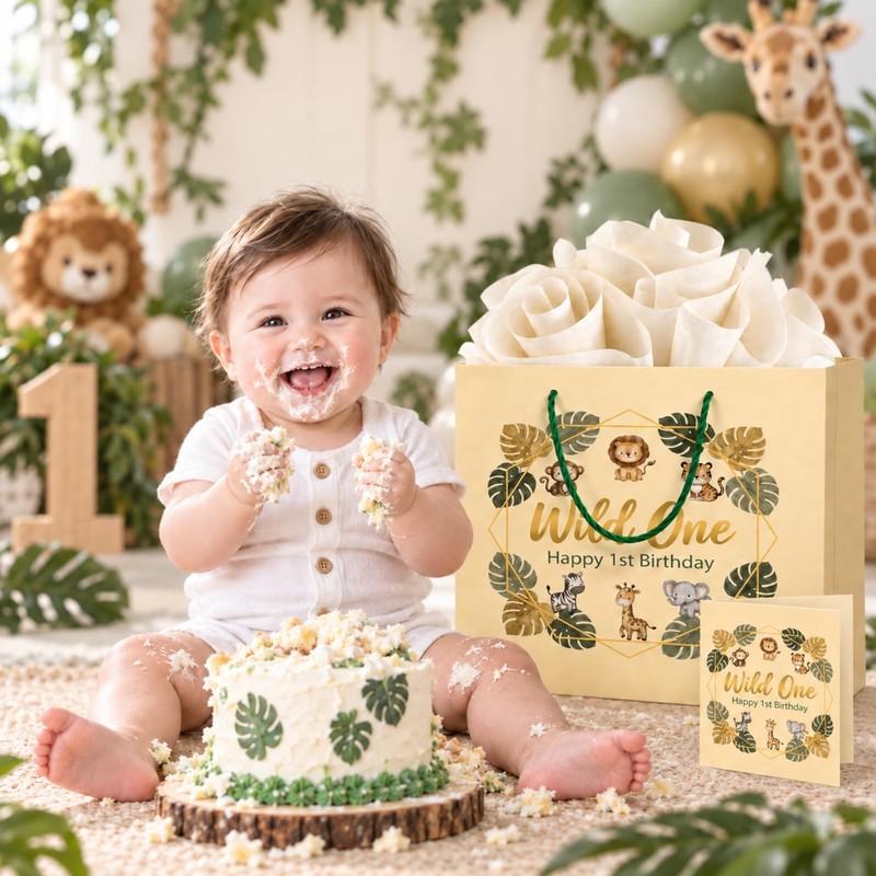 BOPLYBAY Wild One Safari Gift Bag Set for 1st Birthday