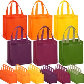 Wesnoy 36 Pcs Non Woven Gift Bags with Handles Reusable Pastel Party Favor Goodie Bags Bulk, Autumn Rainbow Fall Color Tote for Women Wedding Birthday Bridal Shower Decorations(Autumn Orange)