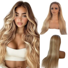 Munx Highlight Ash Blonde Wigs Human Hair, 180% Density 13X4 HD Balayage Glueless Wigs Human Hair for Women Ombre Lace Front Wig Human Hair Pre Plucked with Natural Hairline 32in