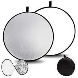 YOSHICA Round Reflector for Photography, Reflector, 2-in-1, Reversible, Silver & White, Diameter 23.6 inches (60 cm), Foldable, Reflector