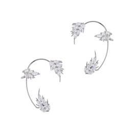 Sparkling Rhinestone Wheat Ear Cuffs 2Pcs Vintage Leaf Cartilage Ear Wrap Non-Pierced Fake Earrings Prom Party Festival Accessories for Women -silver
