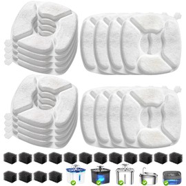 32 Pcs Cat Water Fountain Replacement Filters-16 Pack Cat Fountain Filters with 16 Pack Sponges, Enhanced Compatibility Pet Fountain Filter Fit for 95oz/2.8L 135oz/4L 67oz/2L Pet Drinking Fountain