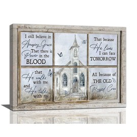 Religious Wall Art Christian Church Butterfly Amazing Grace Pictures Wall Decor Country Rustic Canvas Prints Paintings Framed Artwork Home Decorations For Bathroom Living Room Bedroom Kitchen 16"x12"