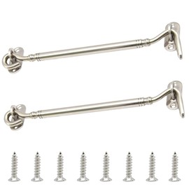 Yosawo 2 Pcs Cabin Hook and Eye Latch,Stainless Steel Heavy Duty Barn Barn Door Swivel Window Hook Lock for Garage, Garden Gates, Closet Shed（Silver-205mm）