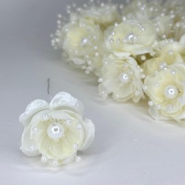 JenlyFavors Organza and Satin Flower with Pearl Spray Ivory(72 Flowers)